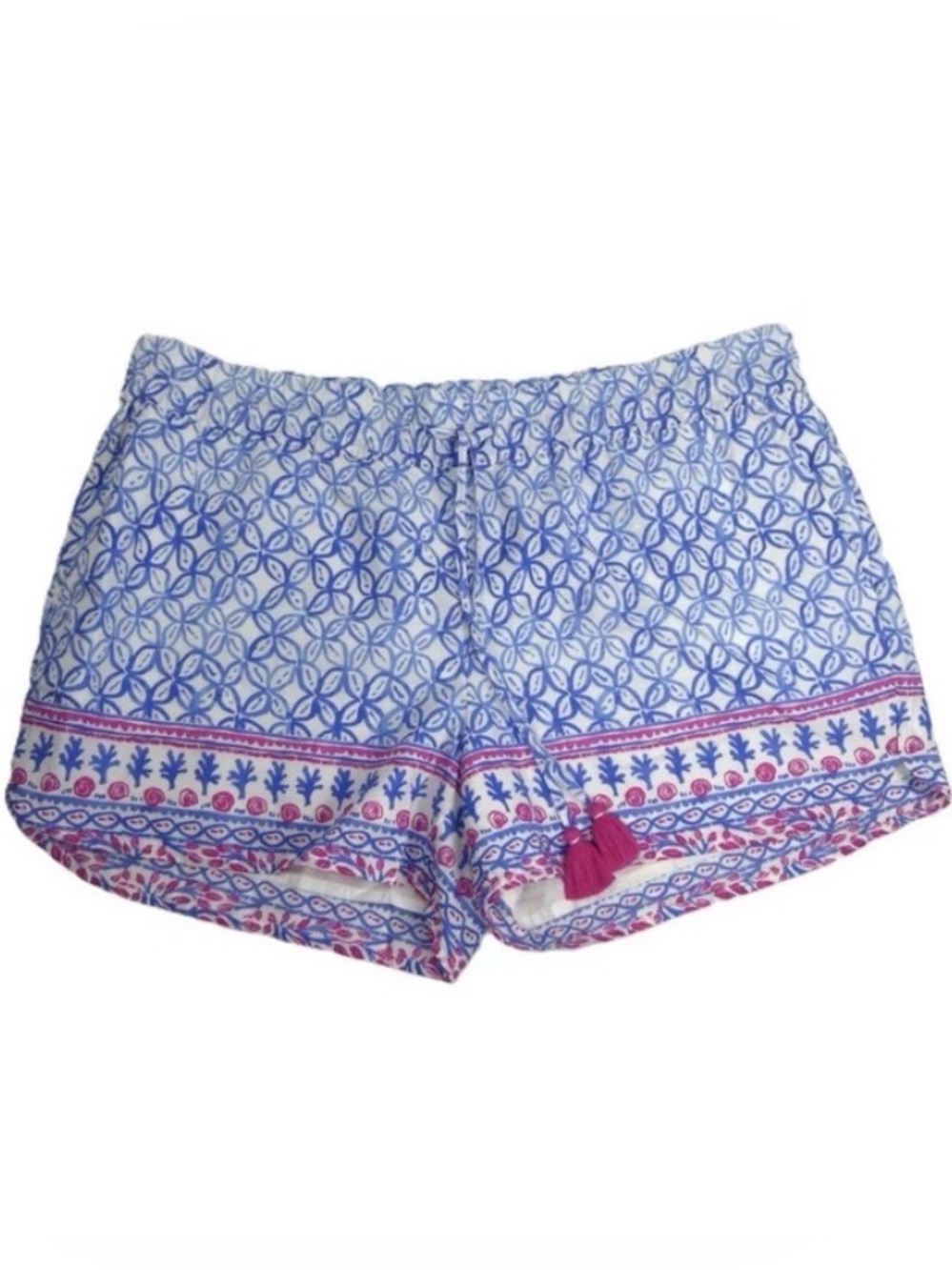 Vineyard Vines Blue Printed High Waist Shorts with Pink Tassels